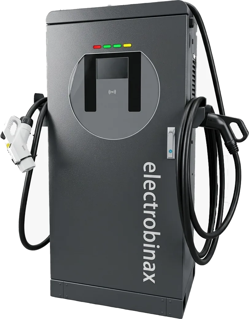 Uno de los cinco cargadores rápidos ELECTROBINAX, con pistolas GB/T y CCS2